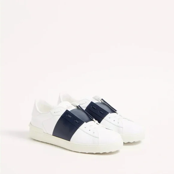 Valentino Garavani Calfskin Open Sneakers White/Navy Leather - Picture 4 of 12